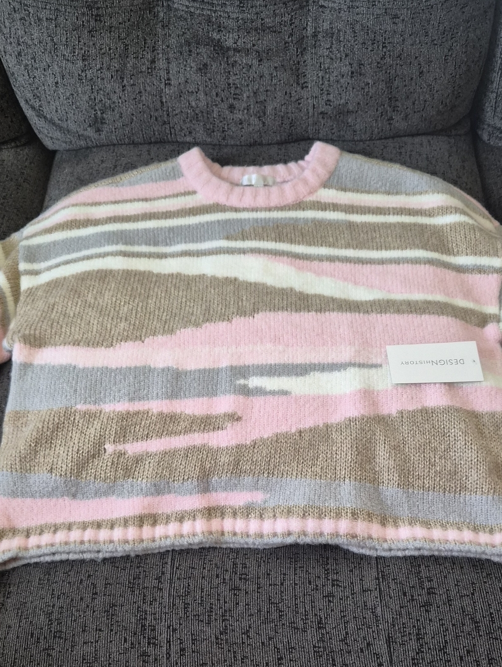 Design History Pastel Striped Crewneck Sweater - Pink, Cream, Gray, Tan